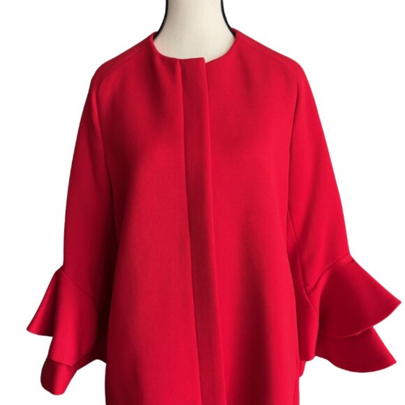 ZARA GORGEOUS RED COAT WITH BEAUTIFUL RUFFLED SLEEVES, Z. L, NWT - Picture 2 of 13